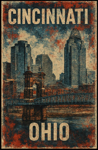 Cincinnati Skyline Vintage Urban Art Poster