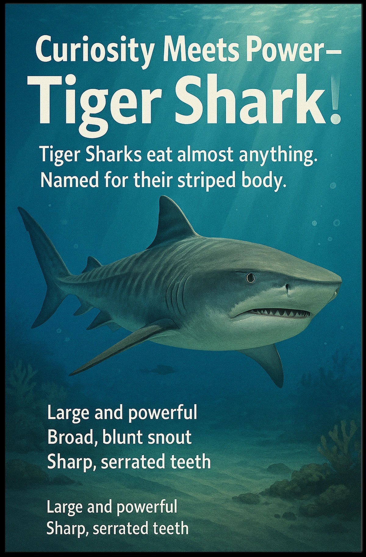 Curiosity Meets Power Tiger Shark Poster