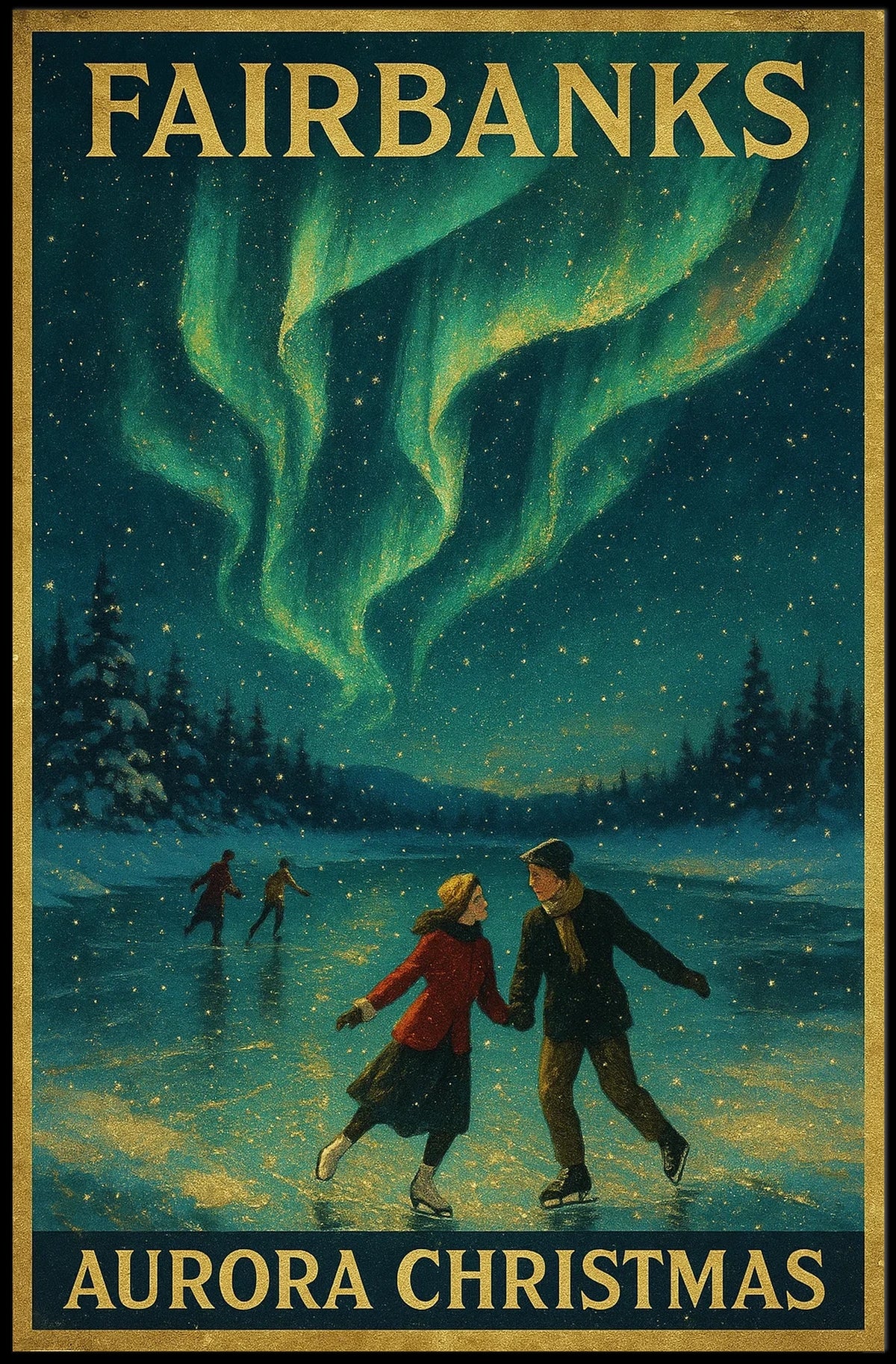 Fairbanks Aurora Christmas Landscape Art Print Poster