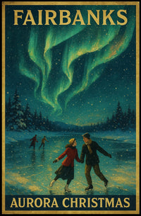 Fairbanks Aurora Christmas Landscape Art Print Poster