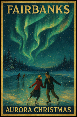 Fairbanks Aurora Christmas Landscape Art Print Poster