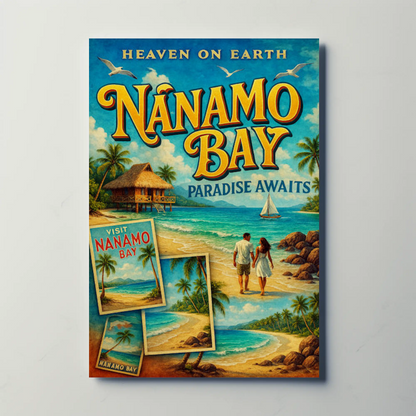 Nanamo Bay Couple Walking Beach Sunset Travel Poster