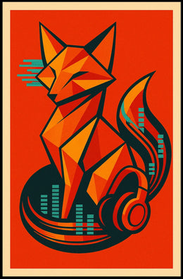 Geometric Fox With Headphones Poster