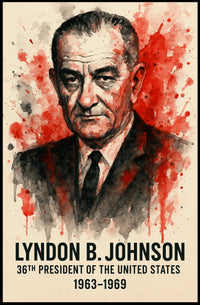 Lyndon B. Johnson Watercolor Presidential Historical or Presidential Poster