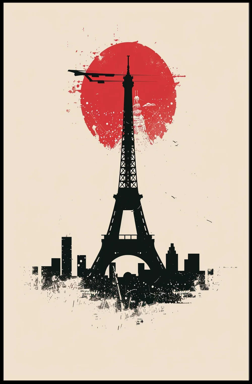 The poster features a stylized depiction of the Eiffel Tower in silhouette against Travel Poster