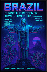 Brazil - Christ the Redeemer and Carnival Celebration Poster PosterGoat