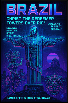 Brazil - Christ the Redeemer and Carnival Celebration Poster PosterGoat
