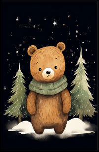Whimsical Bear Winter Night Scene Art Poster