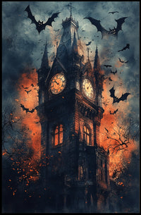 Gothic-Style Clock Tower Art Poster in Eerie Environment - Artistic Poster