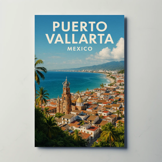 Puerto Vallarta Mexico Aerial Beach View Travel Poster