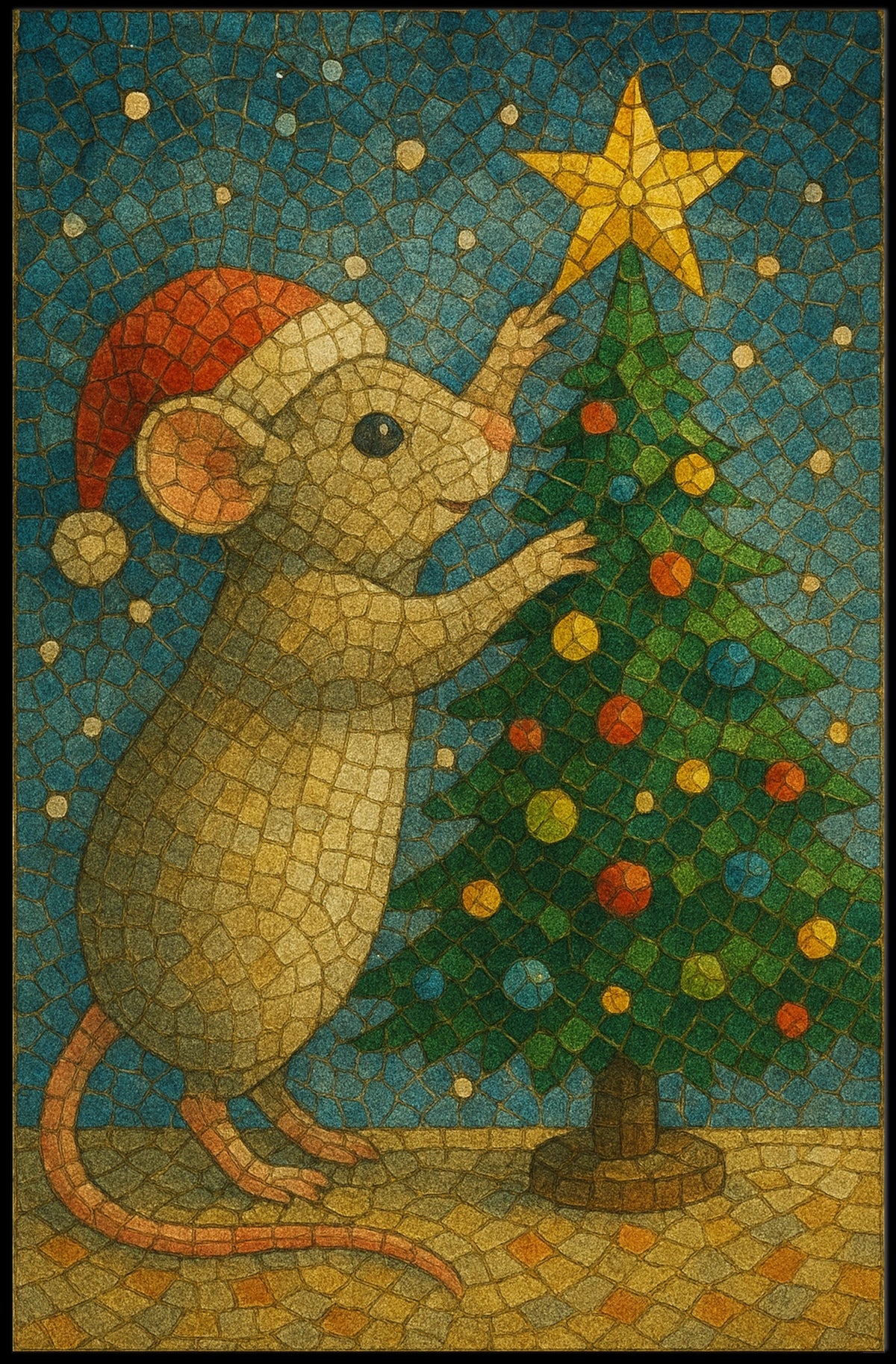 Holiday Mouse and Christmas Tree Poster