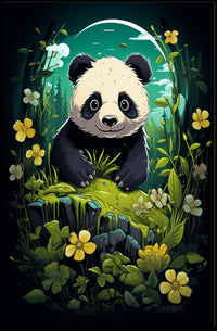 Panda in Whimsical Forest Cartoon Art Poster