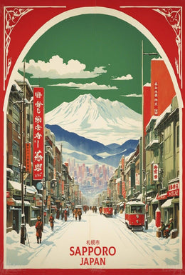 Stylized Sapporo Cityscape Poster Wall Art Print