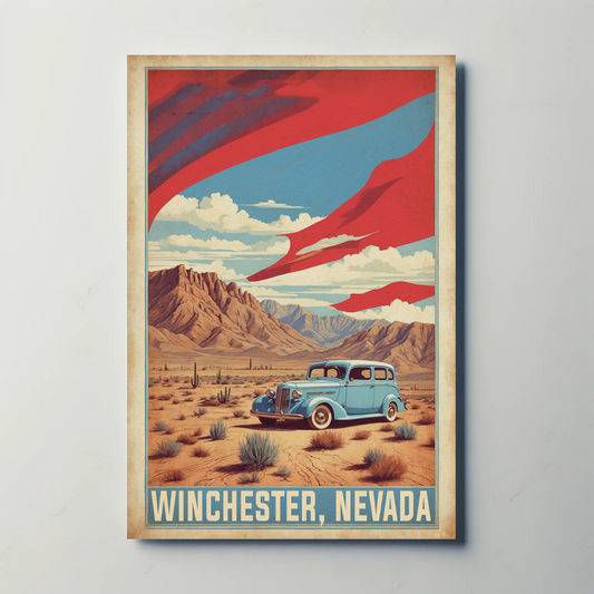 Winchester Nevada Desert Drive Scene Vintage Travel Poster