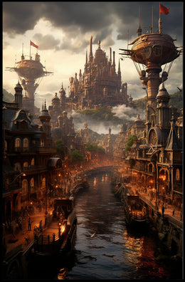 Steampunk Cityscape Poster