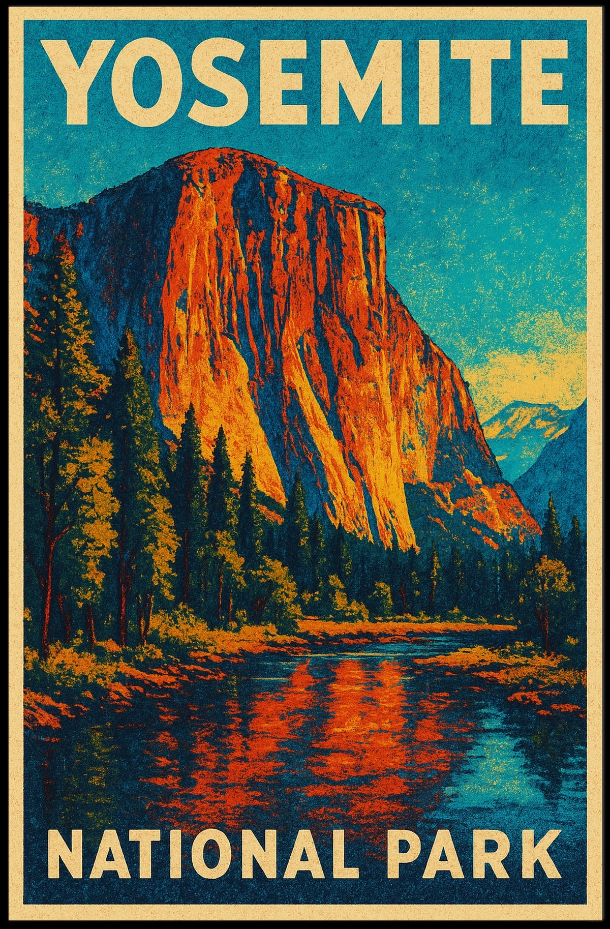 Yosemite Vintage Adventure El Capitan Landscape Retro Travel Art Deco Scenic Nature Lovers Poster