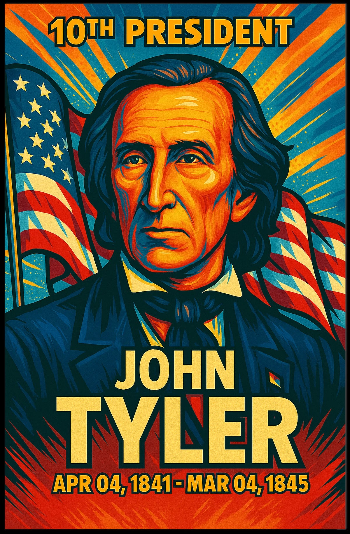 John Tyler 10th President of the United States Colorful Comic Book Style Poster