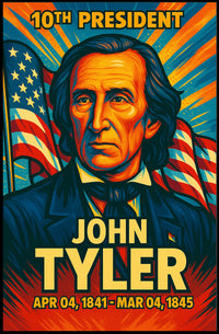 John Tyler 10th President of the United States Colorful Comic Book Style Poster