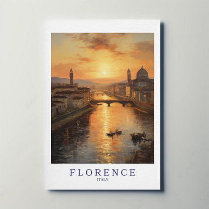 Florence Italy Sunset River Cityscape Romantic Travel Poster