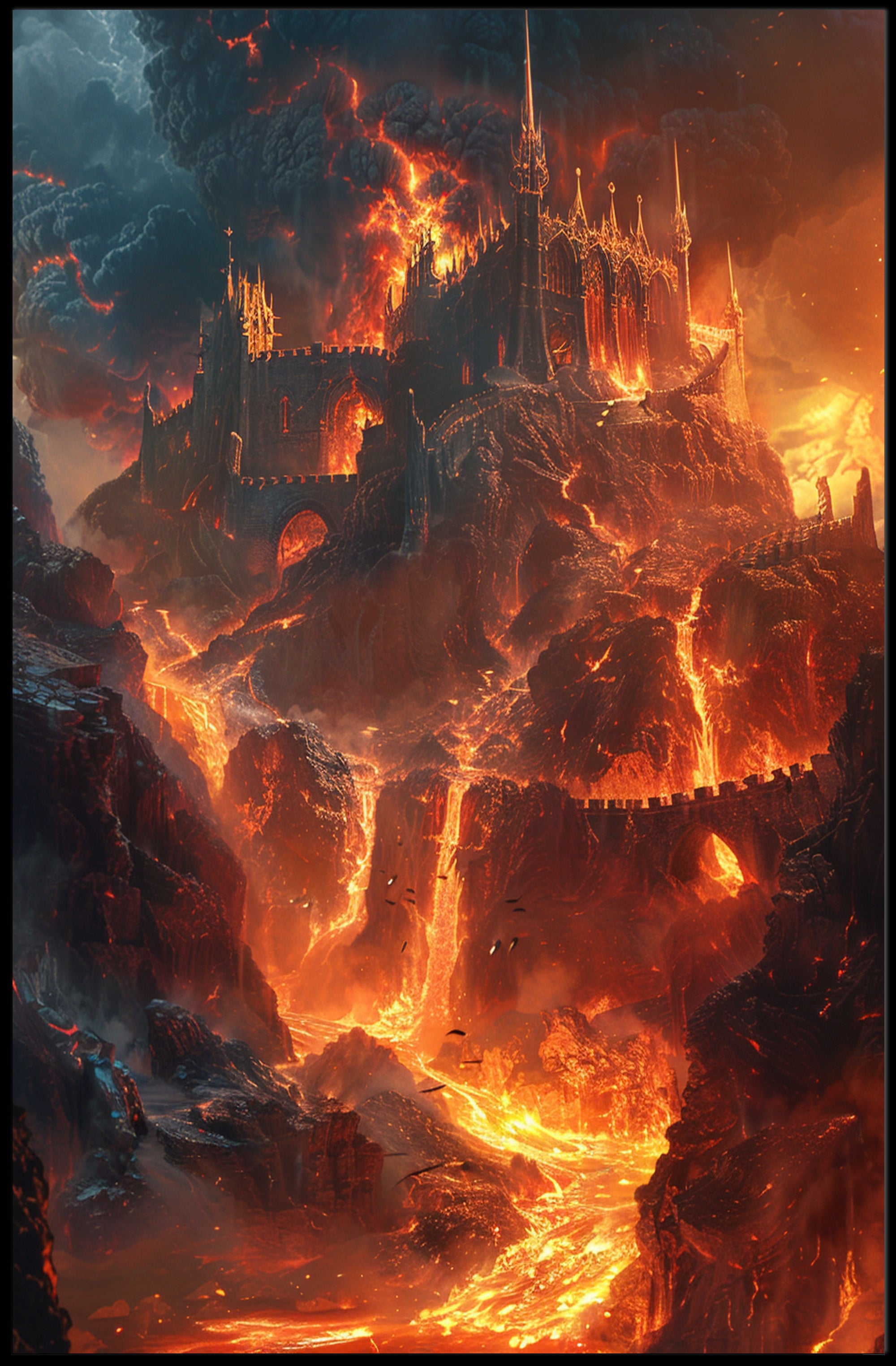 Fiery Gothic Castle Fantasy or Mythology Poster PosterGoat