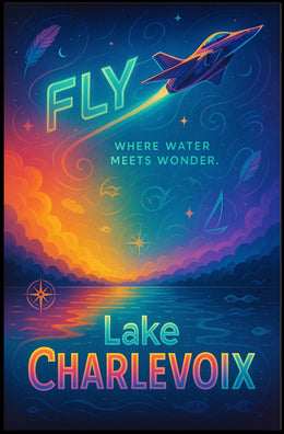 Fly Adventures Over Lake Charlevoix Futuristic Sci-Fi Poster