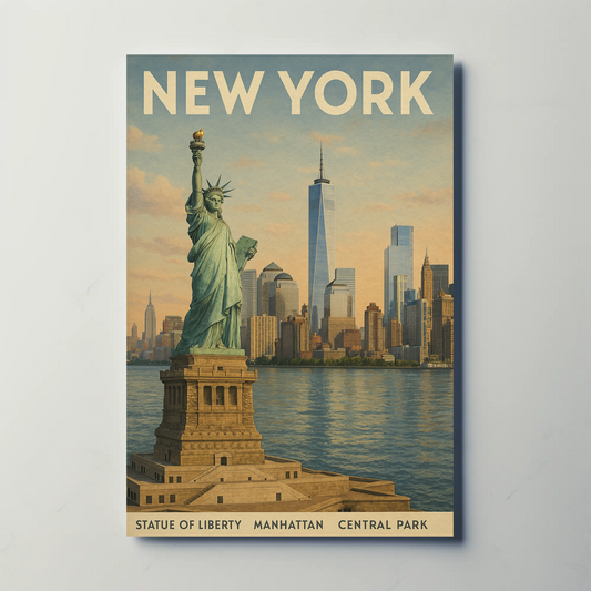 Statue Of Liberty Manhattan Skyline Travel Poster