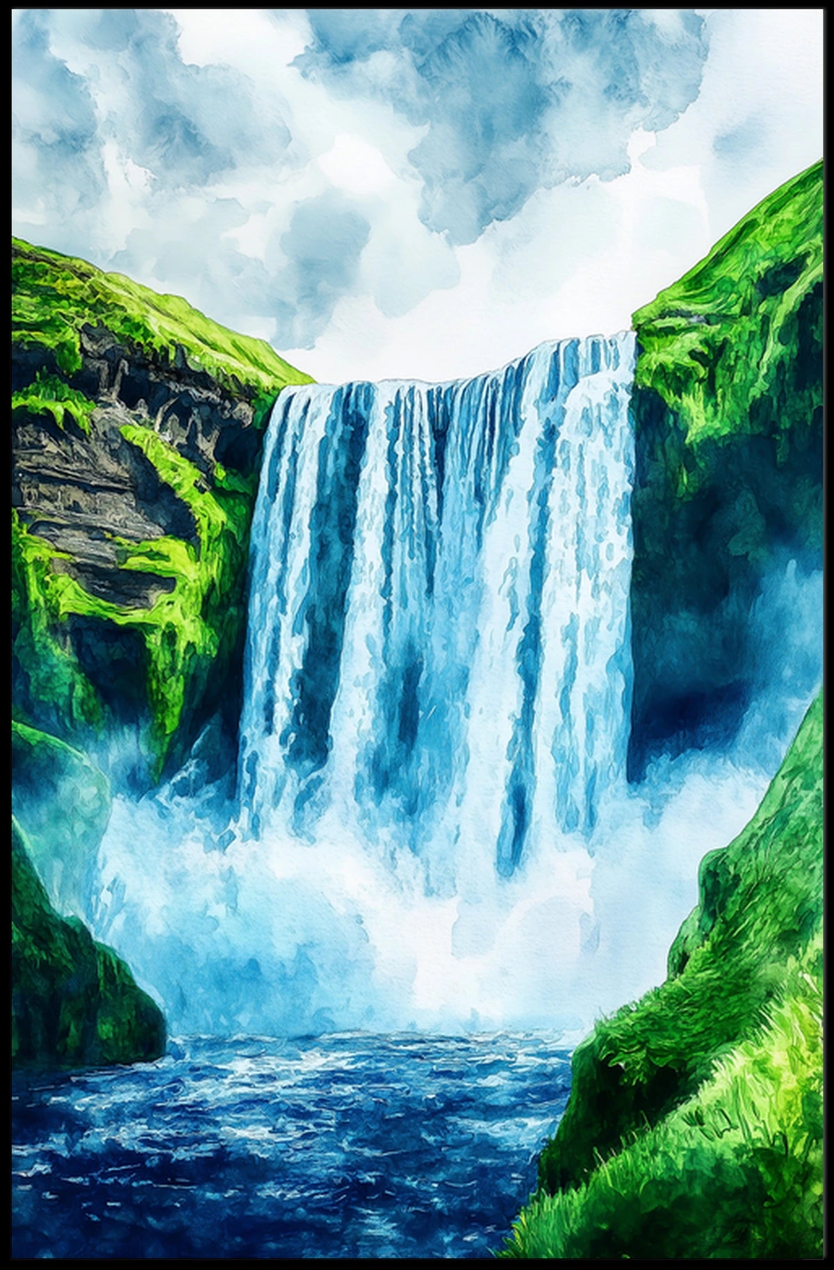 Iceland Skgafoss Waterfall Landscape Poster
