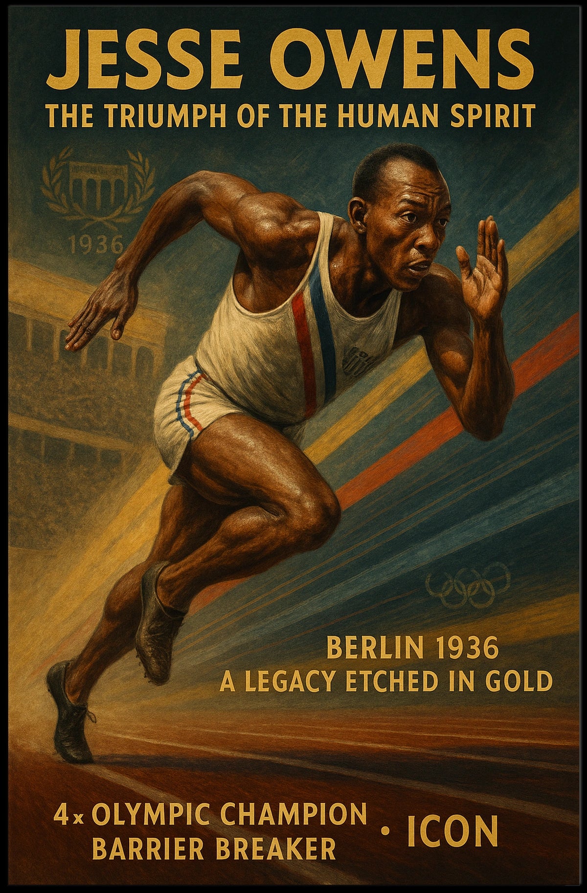 Jesse Owens Berlin Olympics Vintage Art Poster