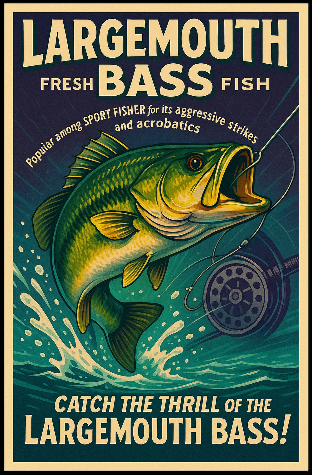 Bass Fishing Adventure Vintage Sports Poster PosterGoat