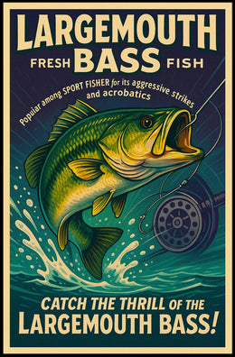Bass Fishing Adventure Vintage Sports Poster PosterGoat