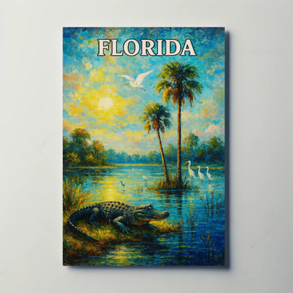Florida Everglades Alligator Palms Wildlife Nature Poster