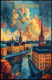 Romantic Stockholm Architecture Illustrated Travel Poster