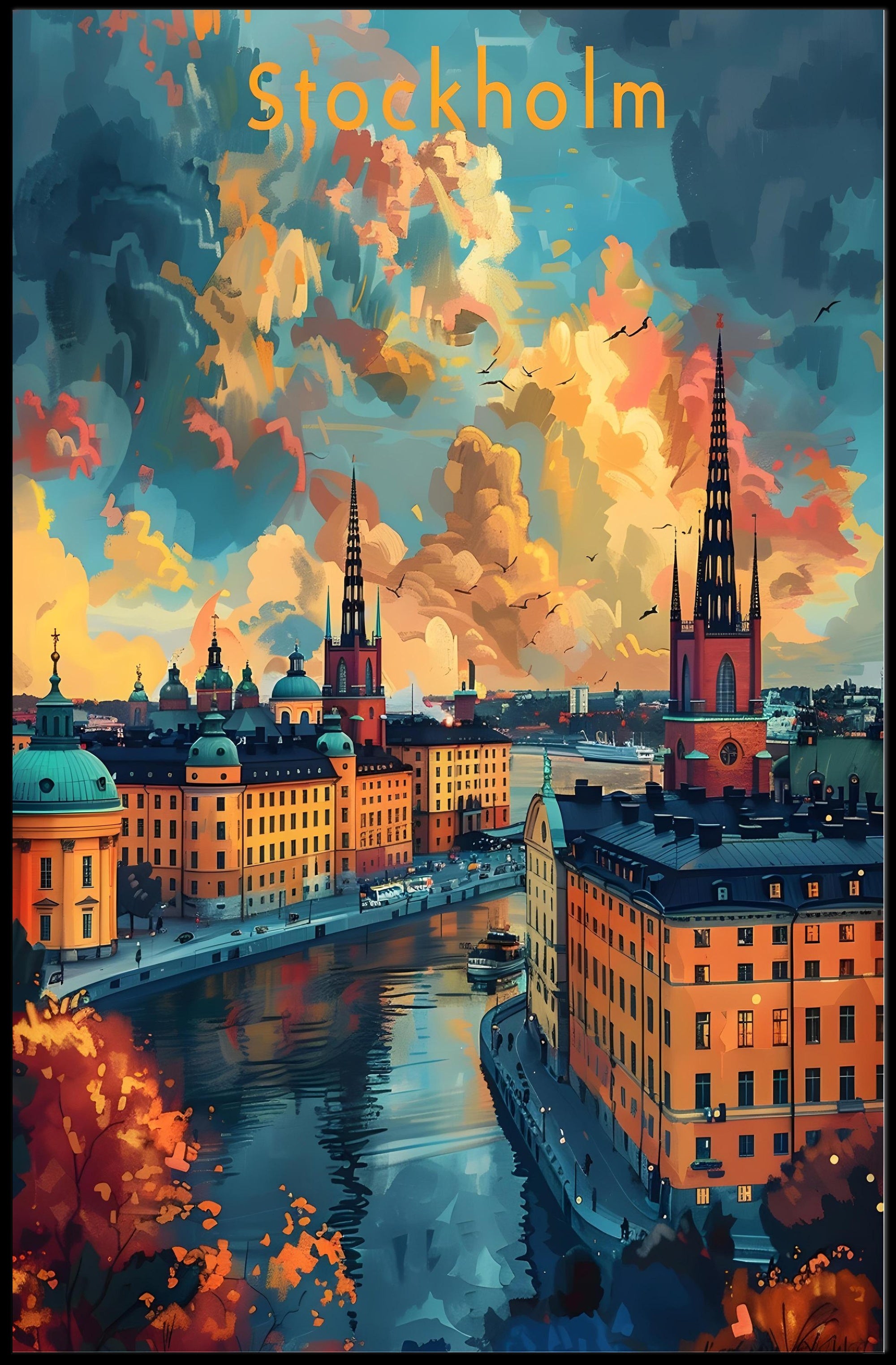 Romantic Stockholm Architecture Illustrated Travel Poster