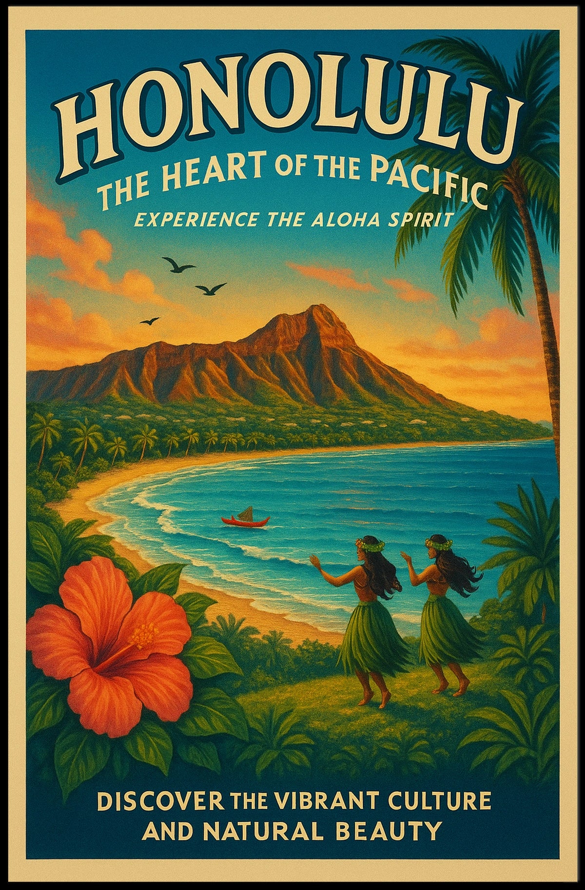 Honolulu Vintage Travel Poster Aloha Spirit Adventure