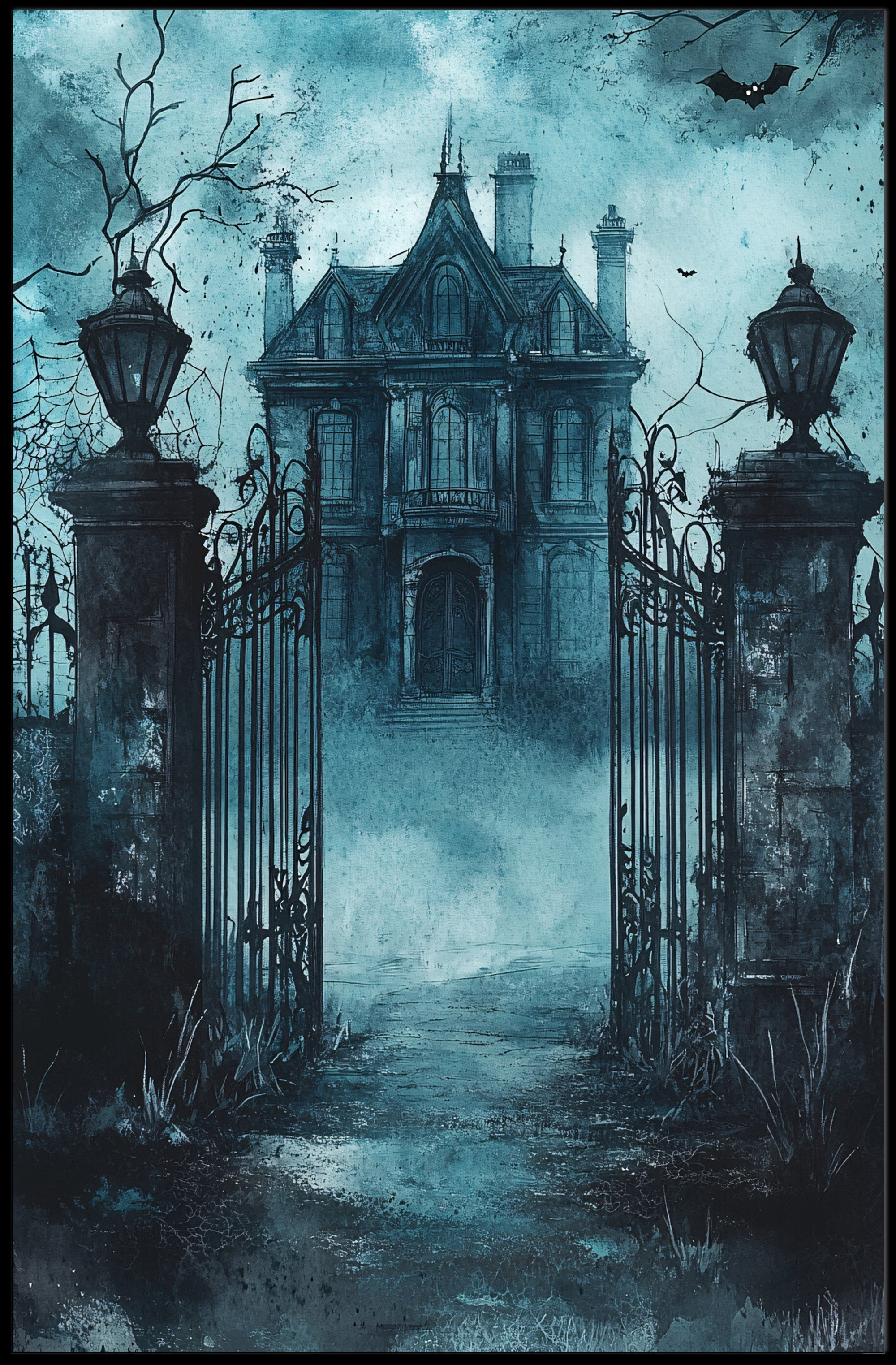 Haunted Manor At Dusk Poster