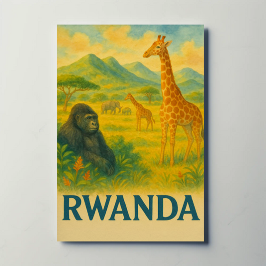 Rwanda Safari Animals Valley Scene Travel Poster