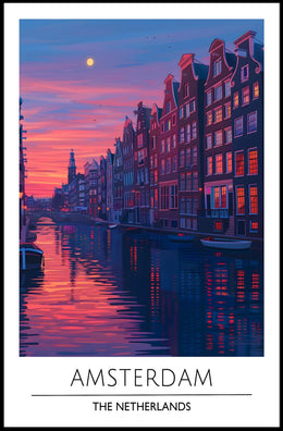 Amsterdam Evening Canal Scene: Urban or Cityscape Poster