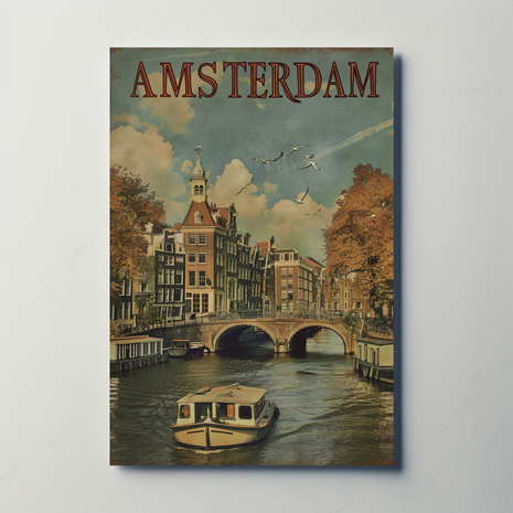 Vintage Travel Poster - Amsterdam Canals Autumn