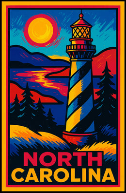 North Carolina Lighthouse Wanderlust Vintage Poster
