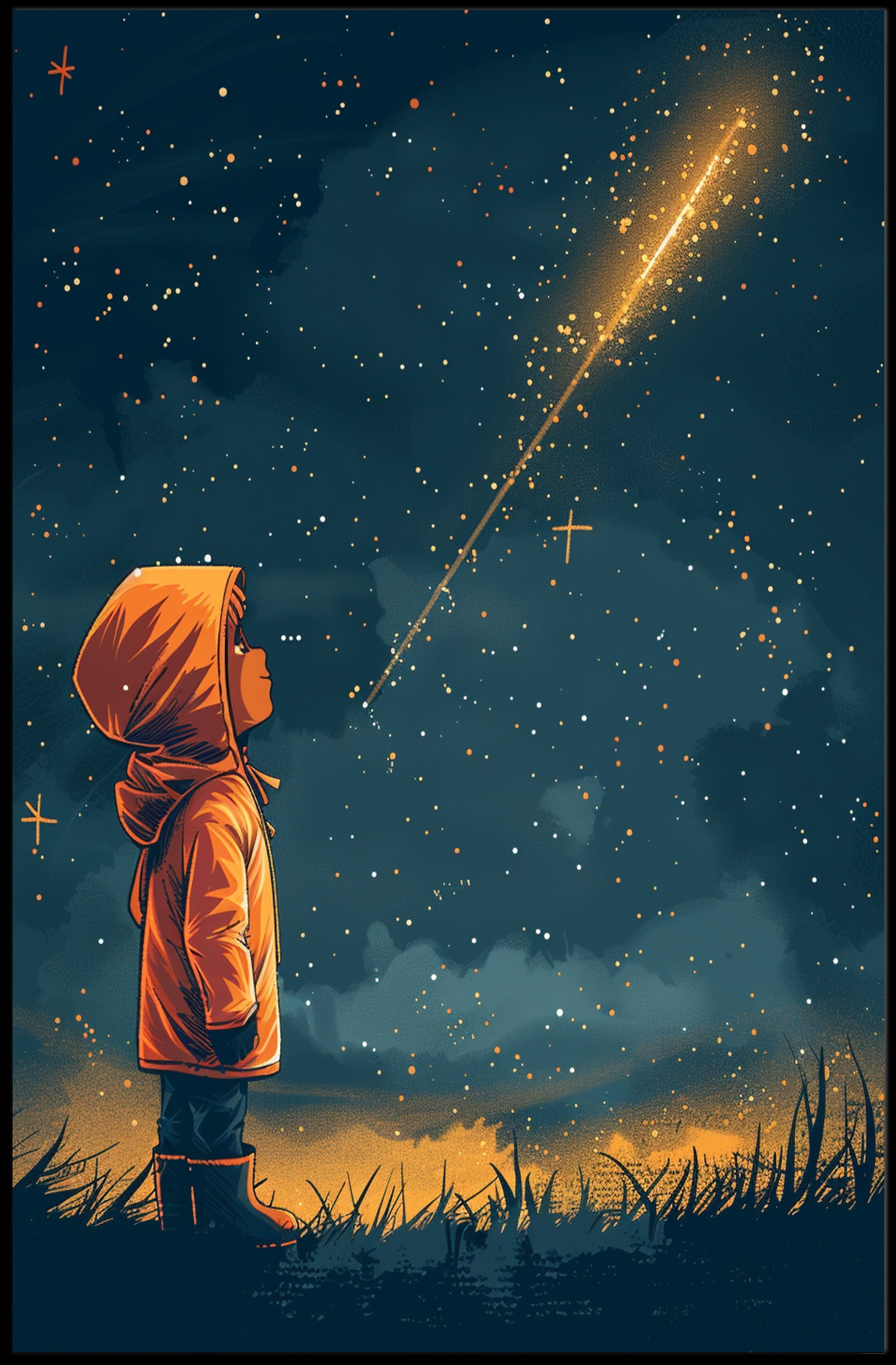 Dreamy Child Gazes at Stars Space or Astronomy Poster PosterGoat