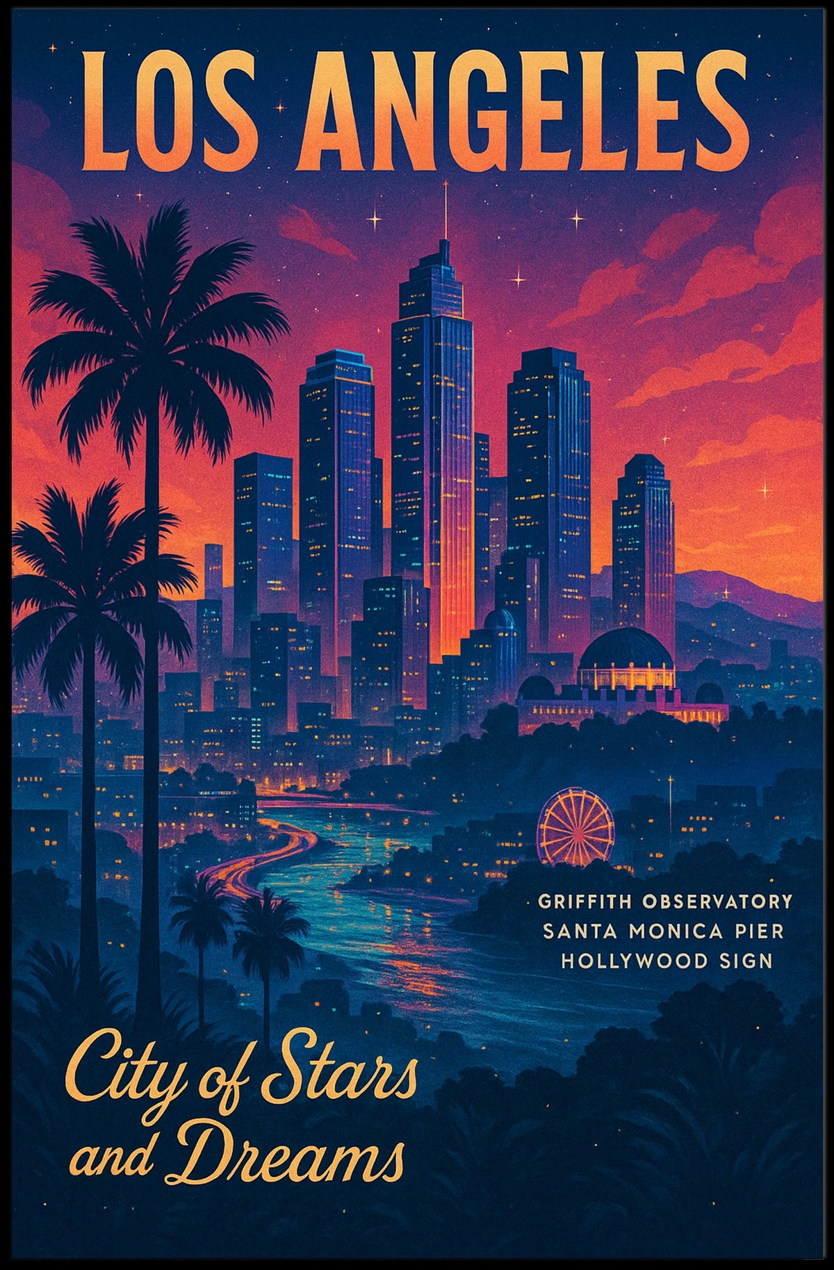 Los Angeles Dreamscape: Vintage-Inspired Cityscape Poster
