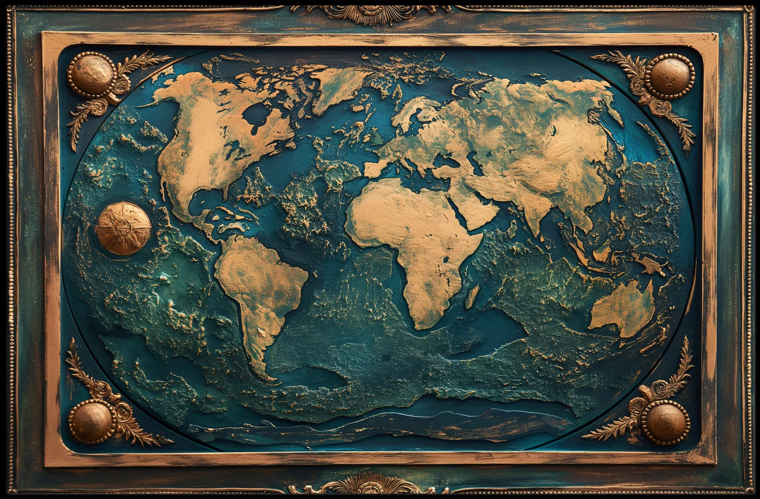 Vintage World Map Poster with Gold Accents