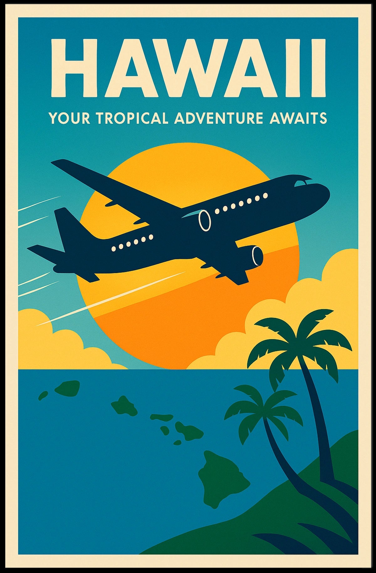 Hawaii Adventure Plane Vintage Travel Poster