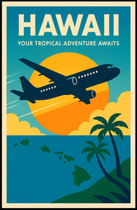 Hawaii Adventure Plane Vintage Travel Poster