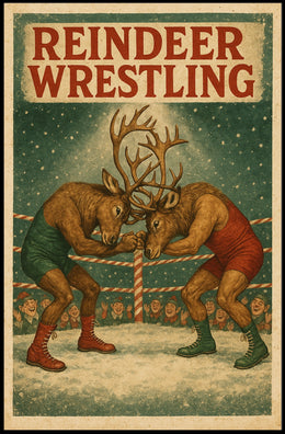 Reindeer Wrestling Holiday Art Print Sports Poster