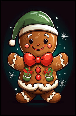 Cheerful Gingerbread Elf Holiday Poster for Christmas