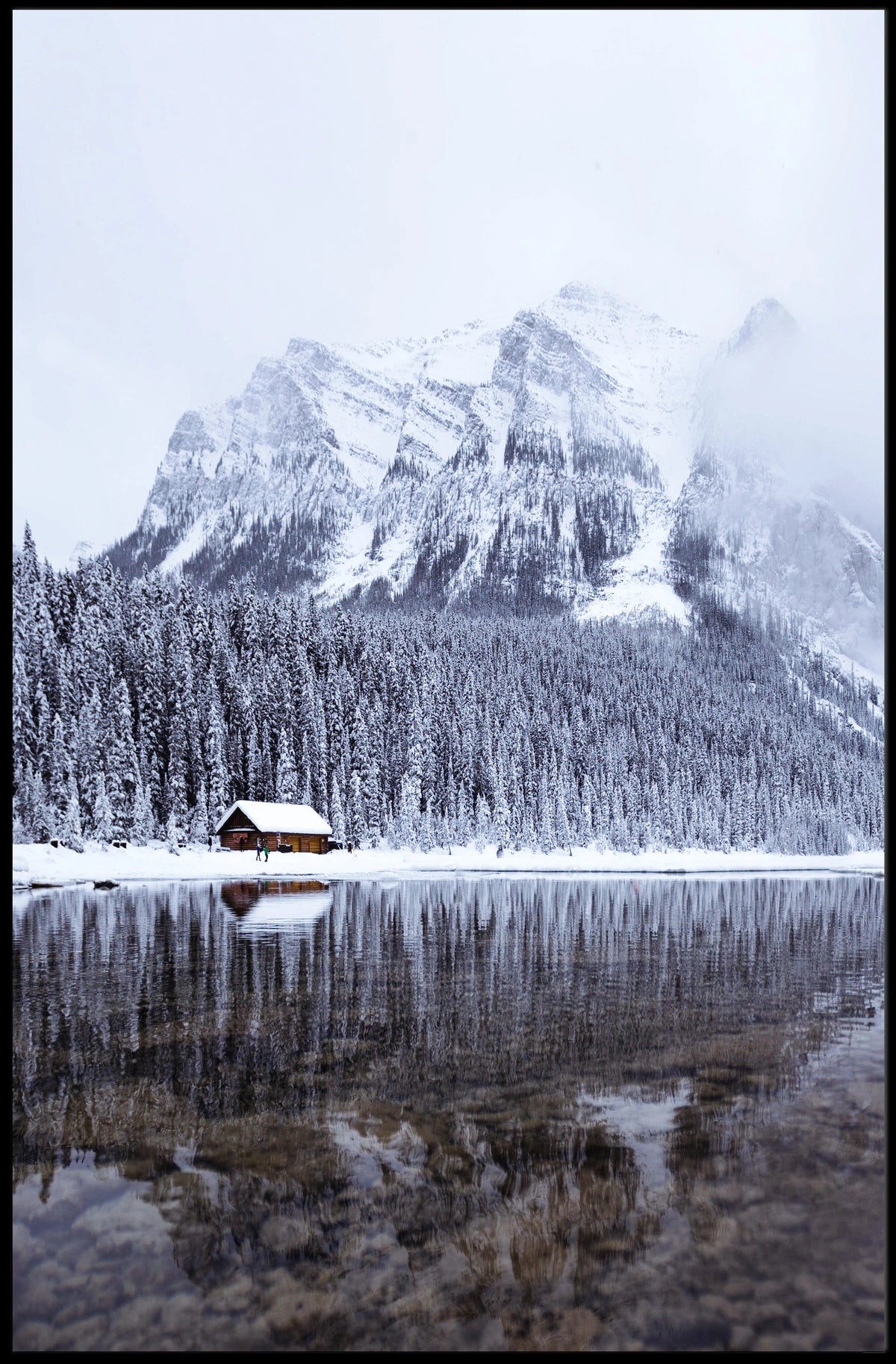 Serene Winter Mountain Cabin Landscape Poster