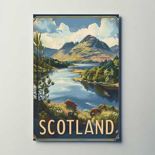 Scotland Highlands Lake and Mountains Travel Poster