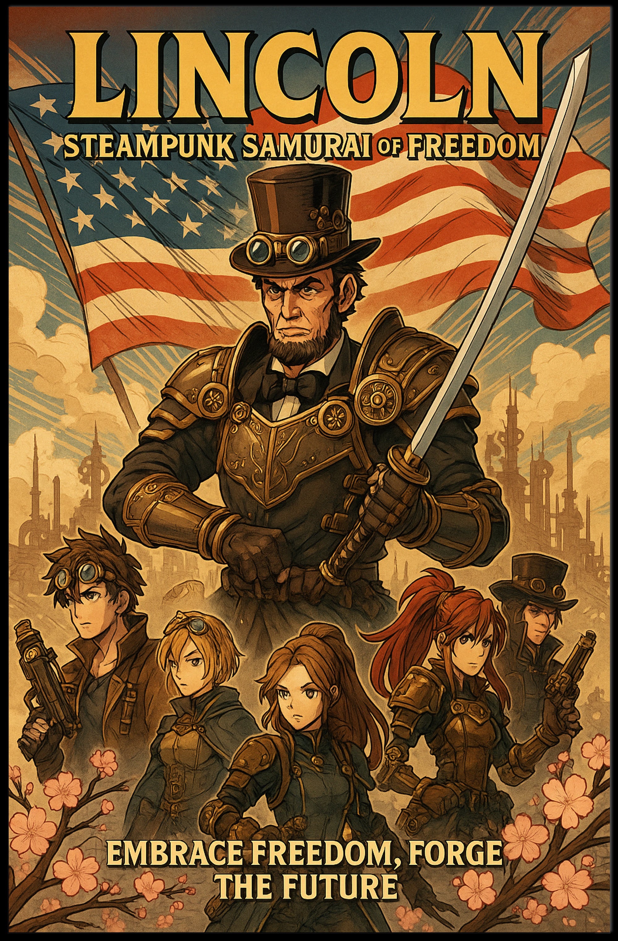 Lincoln Steampunk Samurai Of Freedom Poster