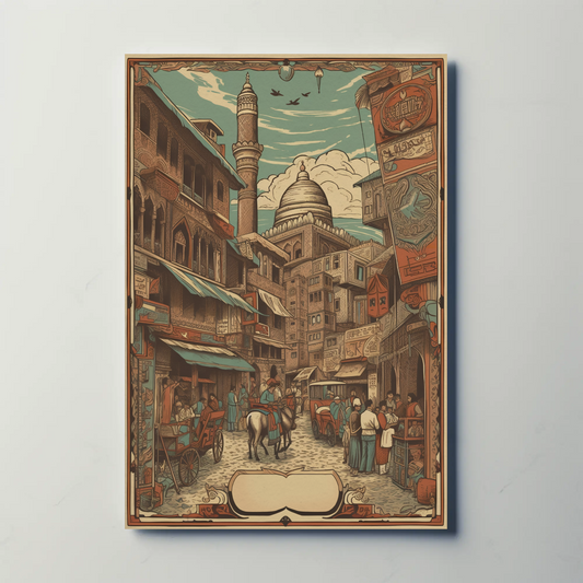 Bustling Middle Eastern Market Street Vintage Travel Poster